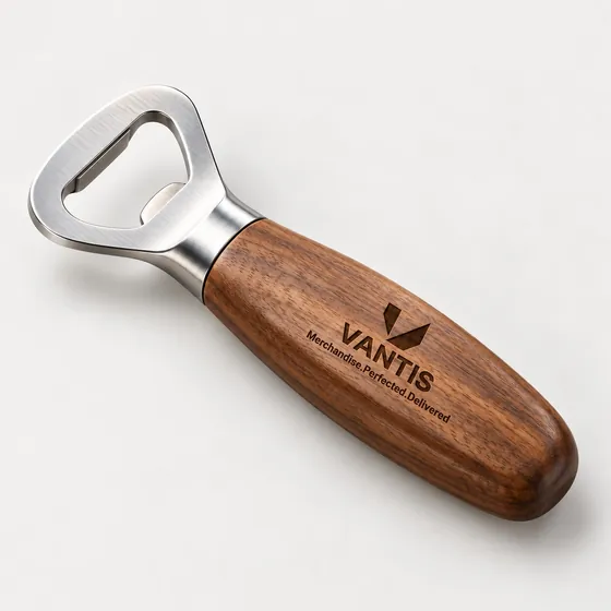 Wood Handle Opener, branded with the Vantis logo
