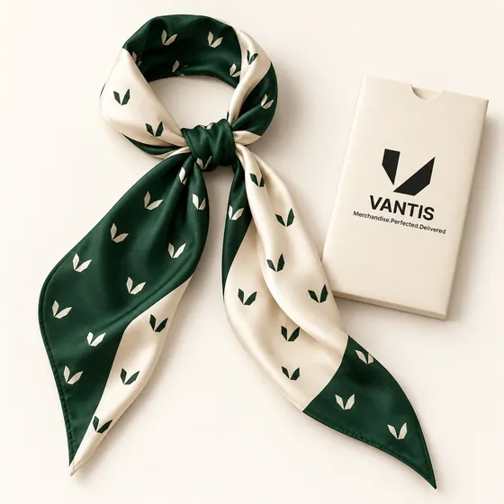 Slim Silk Scarf, branded with the Vantis logo