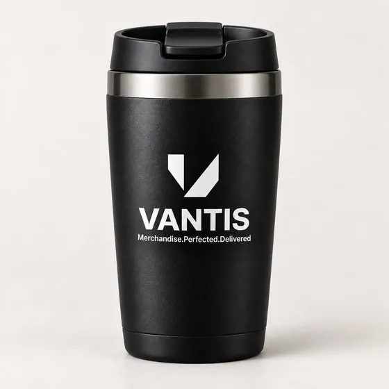 Travel Mug, branded with the Vantis logo