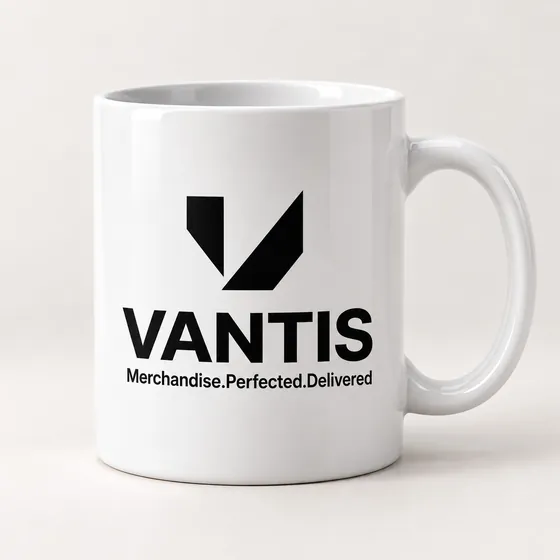 Ceramic Mug, branded with the Vantis logo