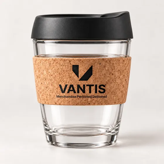 Glass Cup, branded with the Vantis logo