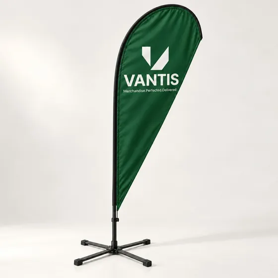 Teardrop Flag, branded with the Vantis logo