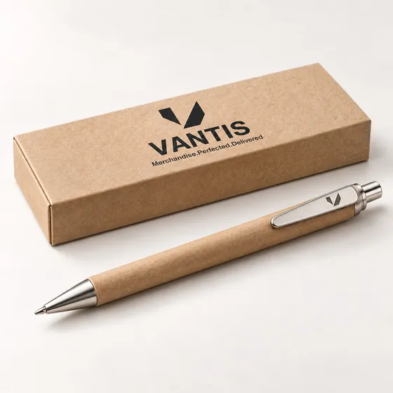 Recycled Paper Pen, branded with the Vantis logo