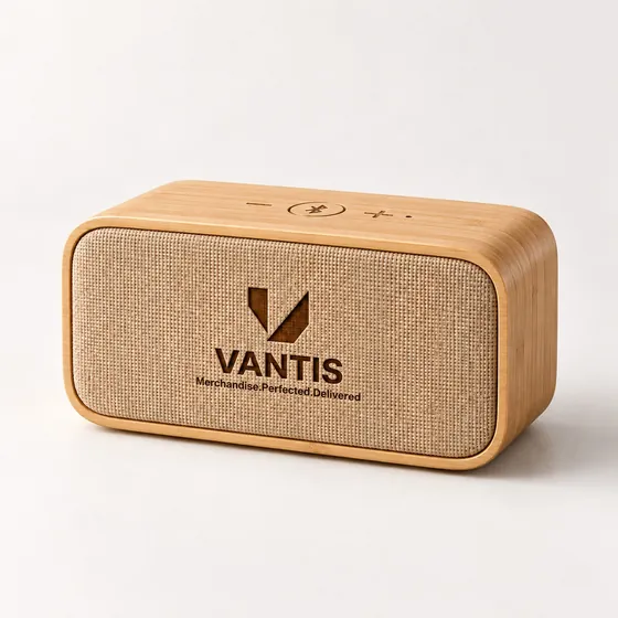 Bamboo Speaker, branded with the Vantis logo