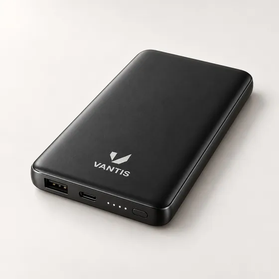 Slim Power Bank, branded with the Vantis logo