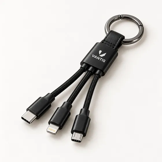3-in-1 Cable Keyring, branded with the Vantis logo